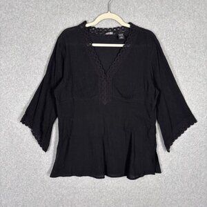 New York Company Tunic Top Large Crochet Gauze Babydoll Cover Up Romantic Boho